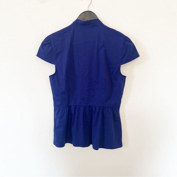 Theory Navy Cap Sleeve Bow Neckline Button Down Blouse - Picture 6 of 10
